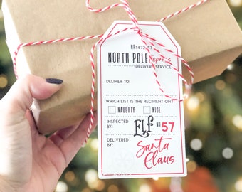 Etiquetas de regalo de Papá Noel, Regalo de Papá Noel, Etiqueta de Papá Noel, Etiquetas de regalo de Navidad imprimibles, Etiqueta de entrega de elfo, Etiqueta de regalo de Navidad de Papá Noel