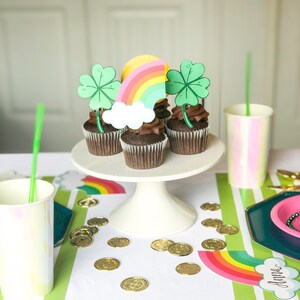 Shamrock Birthday, St. Patrick&#39;s Birthday Cupcake Toppers, Rainbow Cupcake Toppers, Shamrock Cupcake Toppers, Lucky One First Birthday