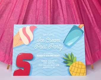 Zwembad uitnodiging voor feestje - Party nodigt - ijs Pool Party afdrukbare de - zomer verjaardagsuitnodiging - zomer partij uitnodigt zwemmen