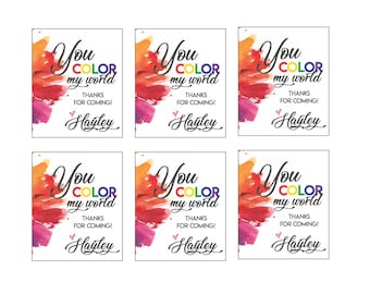 Art Party Favor Tags, Paint Party Tags, Art Party Thank You Tag, Painting Party Printable, Thank You Tags, Rainbow Thank You Tags, Gift Tag