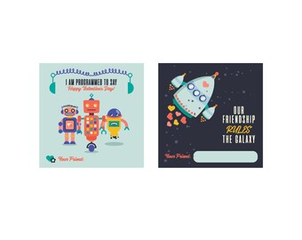 Printable Valentine Card, Boy's Valentine's, Robot, Candy, Monster, hipster, kid's valentine's, Valentine's Day, Valentines Day, class party