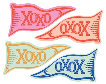 Valentines Day Party Pennant, XOXO Pennant Flag, Valentines Room Decor, Vintage Valentines Party Printable, Party Bin Print