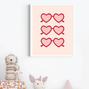Girls Heart Glasses Wall Art Printable, Girls Room Wall Decor, Girl Gang Decor, Modern Valentine&#39;s Printable, Heart Glasses Printable