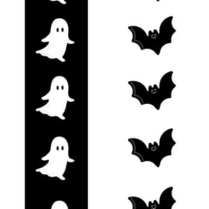 May include: A set of five black bats and five white ghosts with smiling faces. The bats are flying and the ghosts are floating. The text "LISTING INCLUDES SET OF BATS AND GHOSTS" is at the bottom of the image.