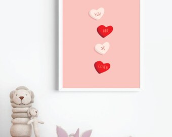 Candy Hearts Wall Art Printable, Conversation Hearts Printable, Valentines Day Printable, Kids Valentines Decor, Galentine's Decor