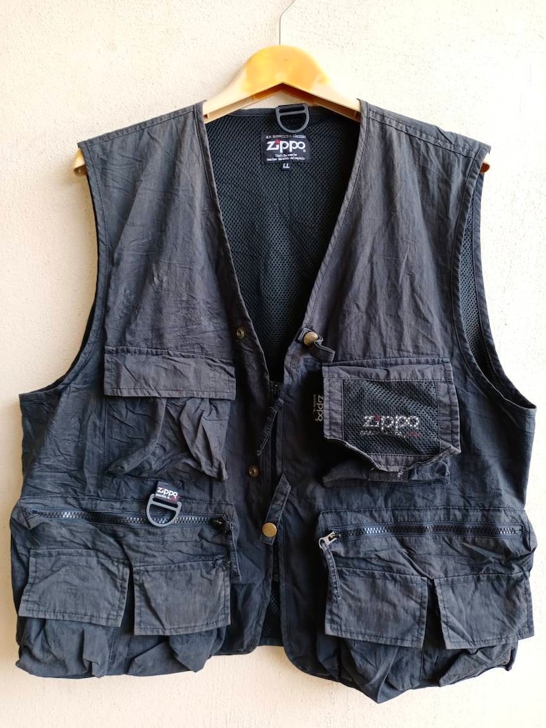 Zippo Vest Black Colour Good Design Branded Button Clip Many Pocket Design Medium Size Japanese Brand Fishing Outdoor