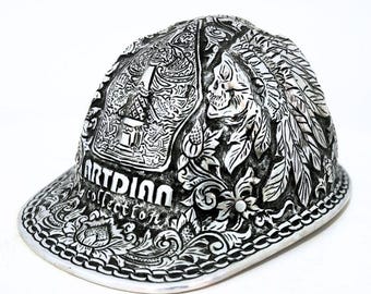 Customizable Hand Carved Aluminum Hard Hat Oilfield Gift Mining Helmet