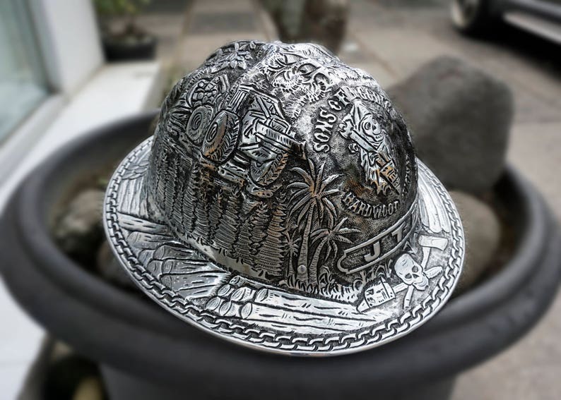 Hand Carved Aluminum Full Brim Hard Hat - Etsy