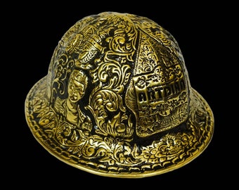 Custom Made Messing gehämmert Hand geschnitzt Vollrand Schutzhelm