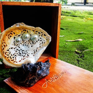 Exquisite Mabe Blister Pearl in Shell Carved With Floral and Hummingbird Designs