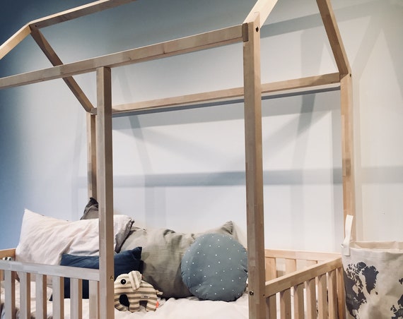 Durable Birch Hardwood BED KING 76x80" Size Toddler bed Play bed frame Children bed Floor bed Wooden bed Wood house Montessori bed