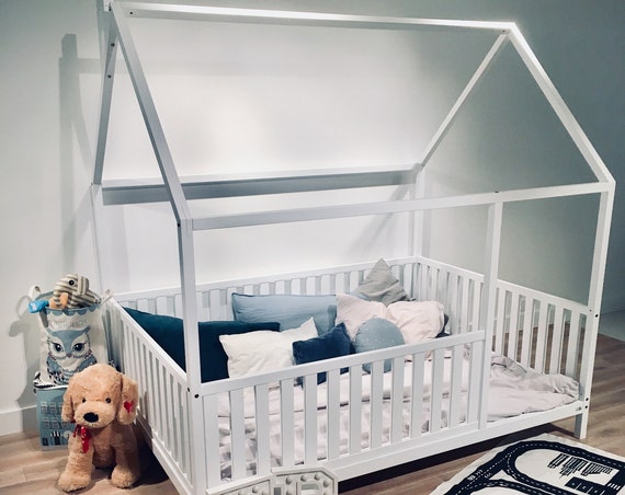 Birch Hardwood BED US FULL Size Montessori toddler beds Frame bed House bed house Wood house Baby bed Nursery bed Children furniture