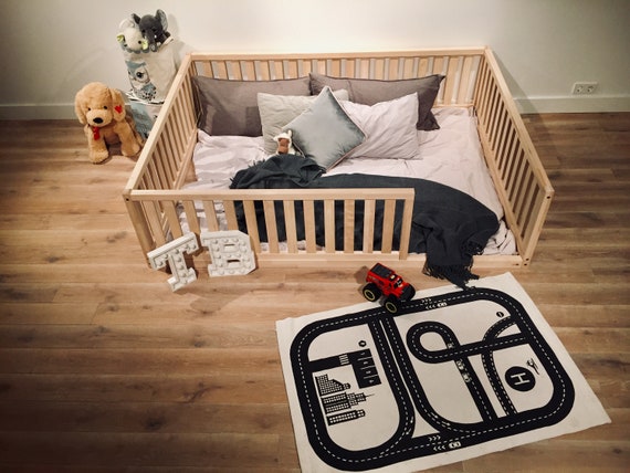 Durable Birch Hardwood BED US Full Size Montessori toddler bed Wood Kids Baby bed Nursery bed Platform bed Children furniture, Bed frame