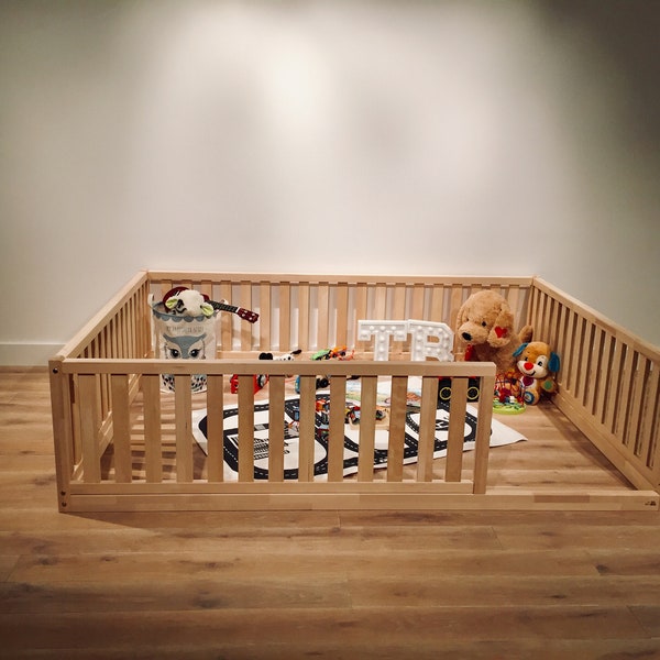 Handmade Montessori furniture, Kids playpen 51x51 inches with 20 inches side rails | Teo Beds