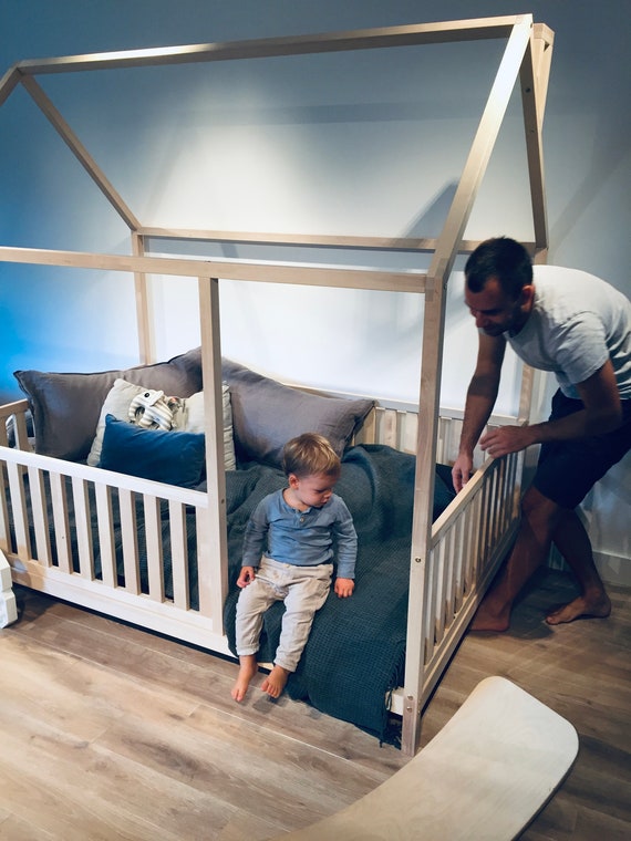 Montessori Bed Custom Size Selection Natural Wood Finish Etsy