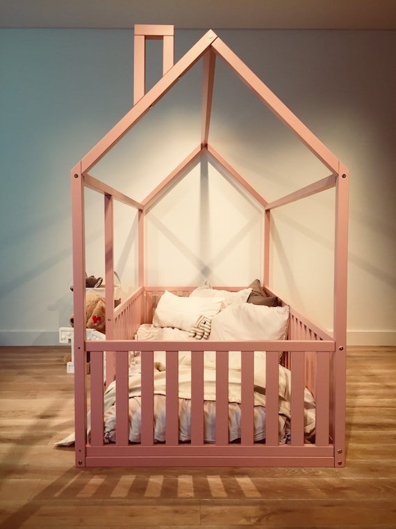 PINK Toddler bed FULL/ DOUBLE size, Children bed, House frame bed, Baby bed, Montessori play tent, Home bed, Nursery crib Teepee