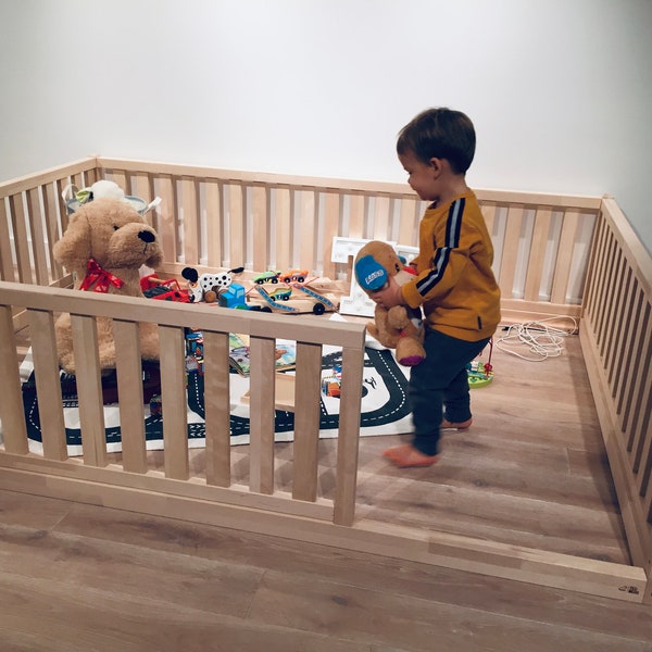 Handmade Montessori bed | Montessori play area | Montessori bed | floor bed | Natural wood finish | Custom size selection | TeoBeds