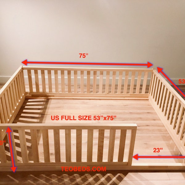 Handmade Montessori bed | Montessori Full size bed on floor. Teo Beds