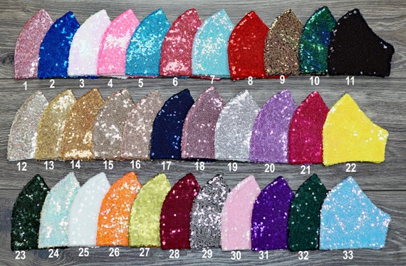 Sequin Sparkly Bling Fashion Face Mask Filter Pocket insert Adjustable Ear 3 Layers Kona Cotton Bendable Nose Piece w/ Filter Insert