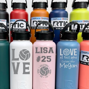 RTIC 32 oz Water Bottle Flask Personalized Laser Engraved Volleyball or Sports Themed or any Logo Custom Engraving