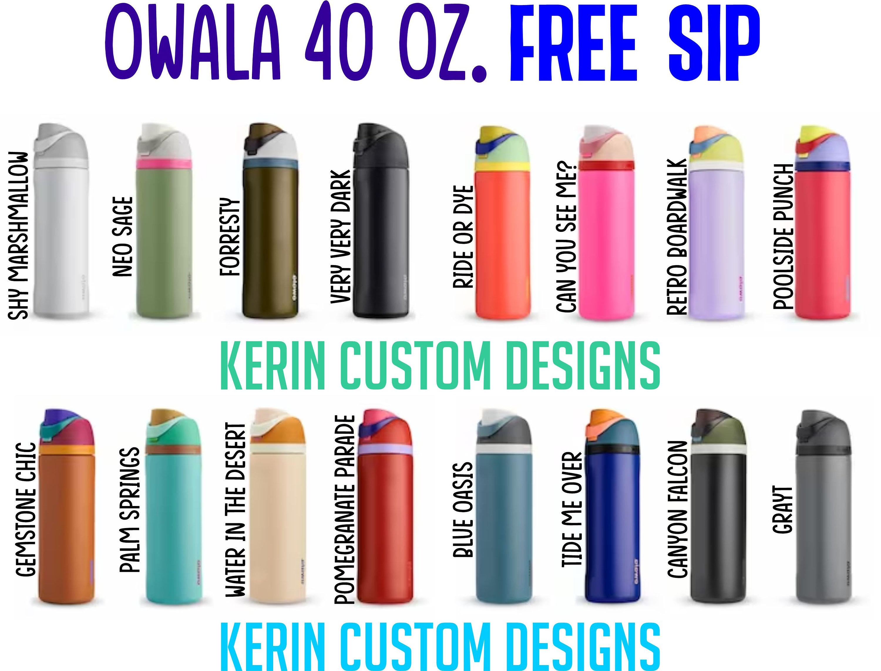 OWALA 40oz Freesip Bottle Custom Laser Engraved Double Insulated /  Stainless Steel Sports Bottles Personalized 