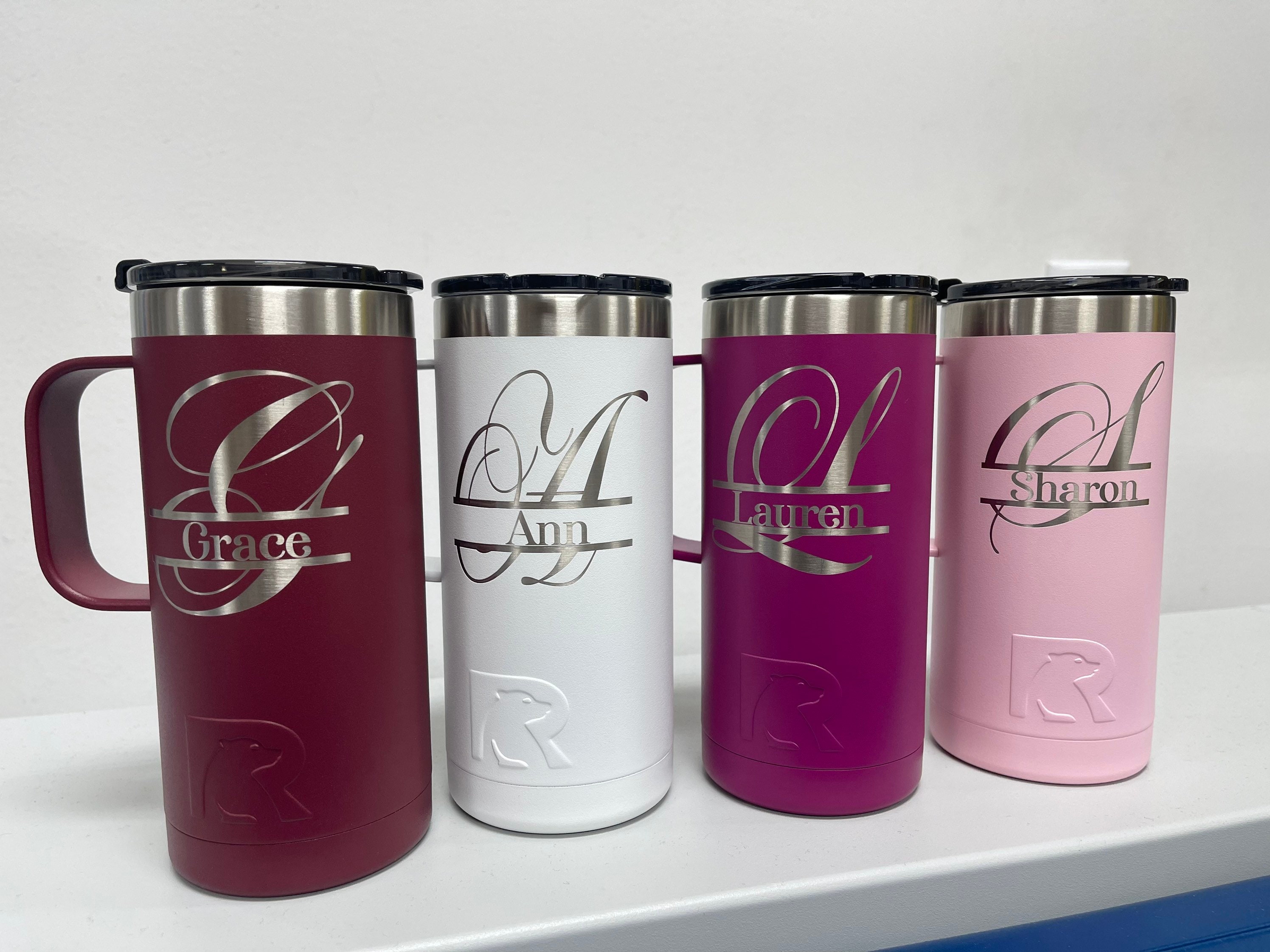 Personalized Travel Tumbler Coffee Mug - Engraved Custom Monogrammed - 16 oz (Silver)