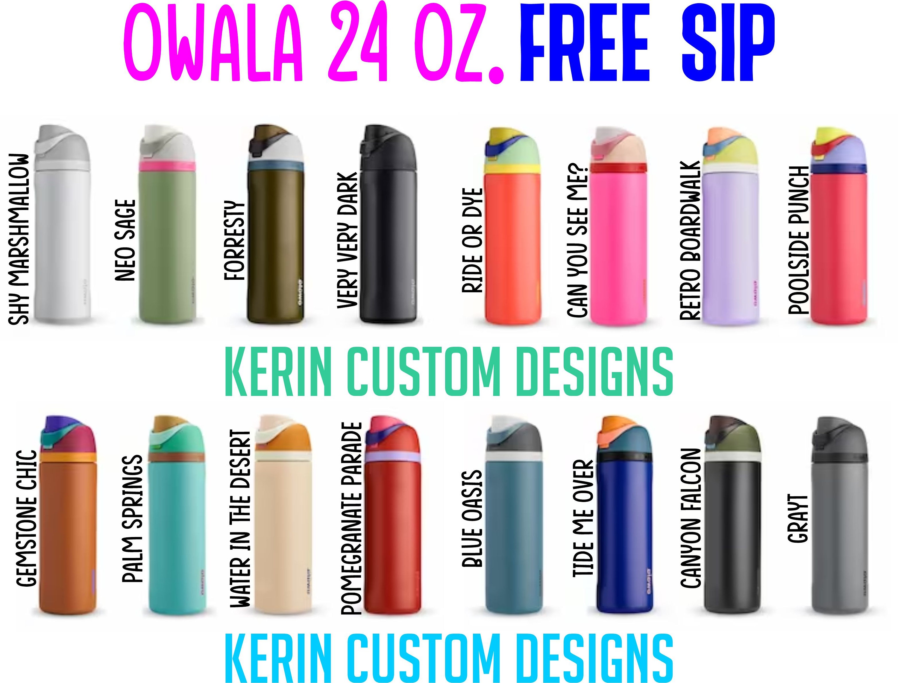 Custom Owala® Freesip® 24oz Leak Proof Water Bottle With Straw Personalized  With Text / Image/ Logo 3 in 1 Drinkware Tumbler Fully Customize 