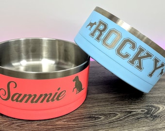 LASER ENGRAVED Genuine RTic Stainless Steel Powder Coated Dog Bowl Custom Name Free Personalization in 2 sizes