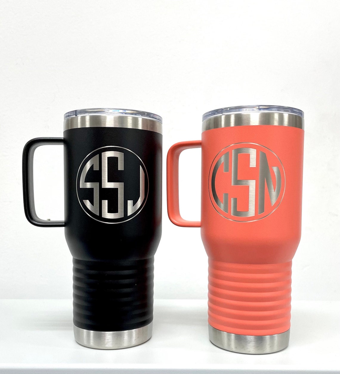 20 oz. Personalized Travel Mug Vacuum Insulated Handle Mug Etsy