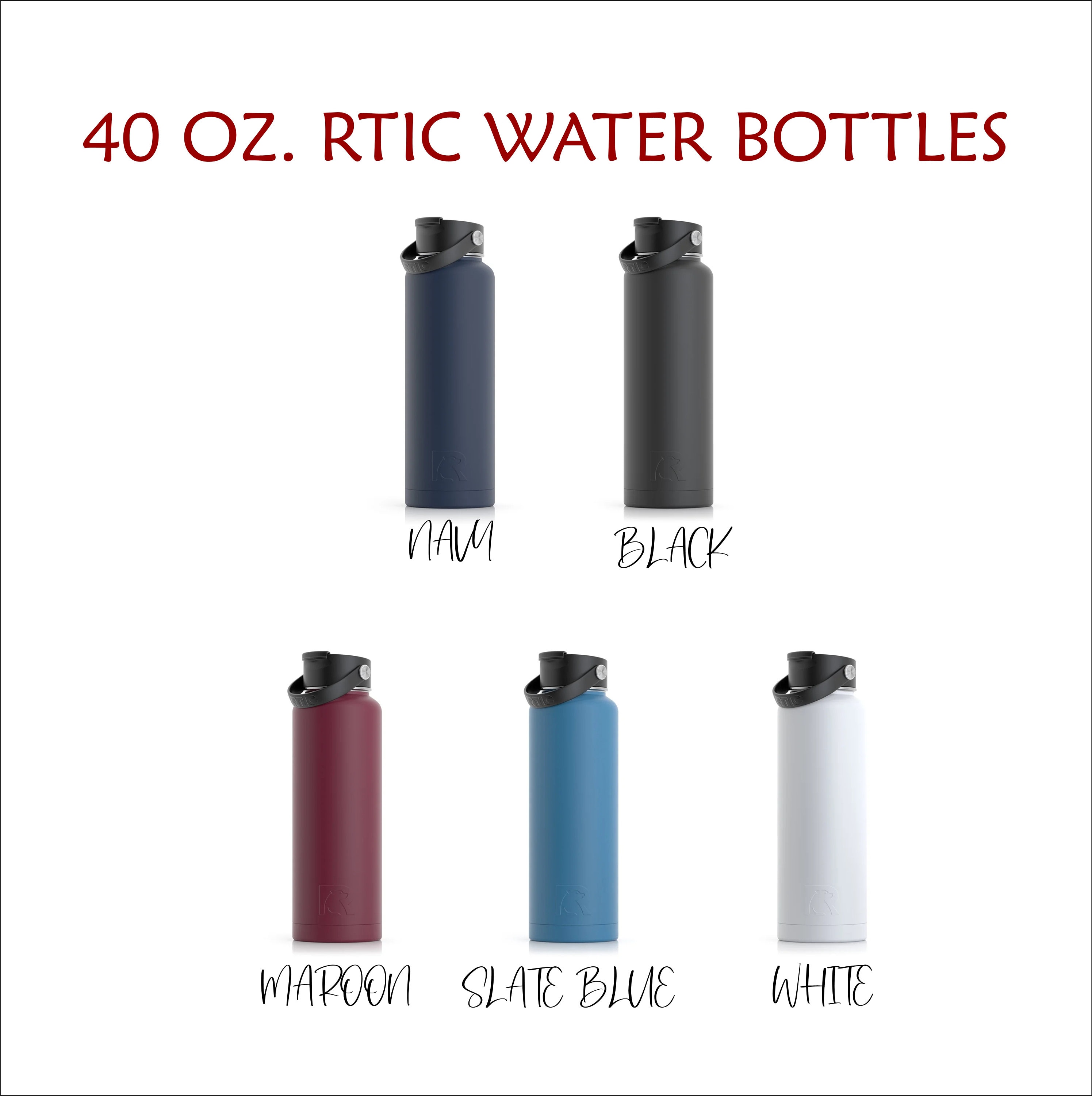 RTIC 40 Oz Water Bottle Flask Personalized Laser Engraved Volleyball or  Sports Themed or Any Logo Custom Engraving 