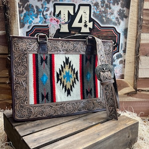Tooled Leather saddle Bag Purse