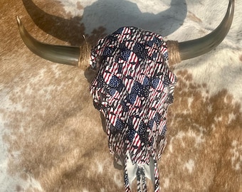 Cráneo de vaca patriótico rojo blanco azul