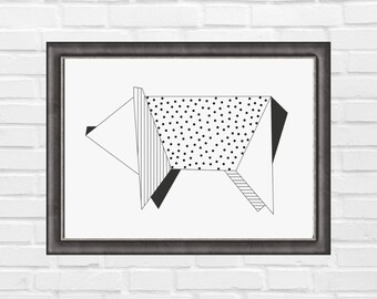 ORIGAMI POSTER PIG/Origami papier print/afdrukbare origami/origami kunst aan de muur/minimale poster/geometrische poster/digitale download print