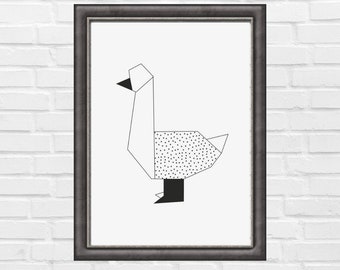 ORIGAMI POSTER DUCK/Origami paper print/Printable origami/Origami wall art/Minimal poster/Geometric poster/Digital download print