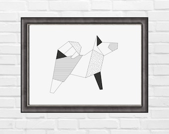 ORIGAMI POSTER DOG/Origami paper print/Printable origami/Origami wall art/Minimal poster/Geometric poster/Digital download print