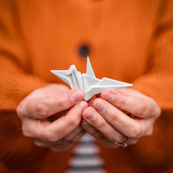 PORCELAIN  BROOCH CRANE/Origami porcelain crane/Origami bird brooch/Ceramic origami brooch bird/Origami crane/Japaneese crane origami pin