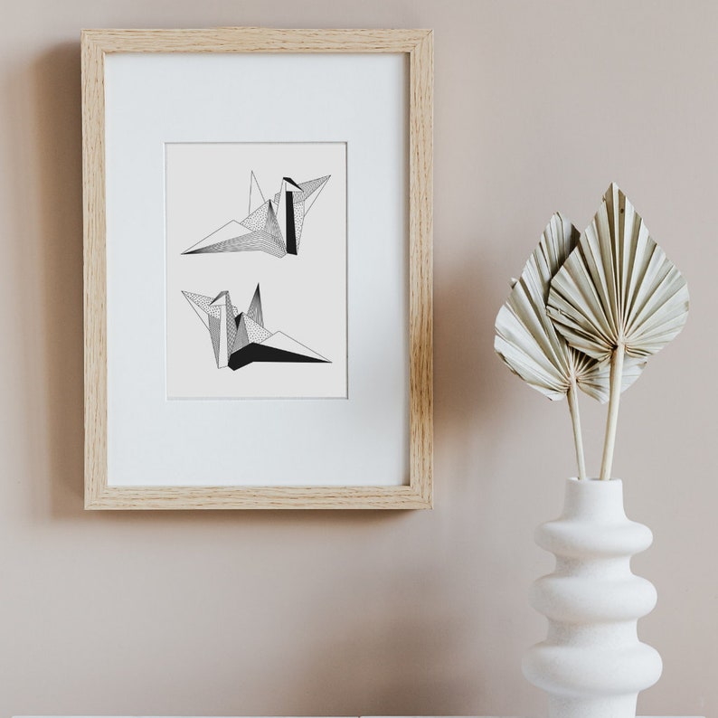 ORIGAMI POSTCARD CRANE/Black&white postcards/Minimalistic card/Geometric print/Minimalistic print/Paper print/Japaneese crane/Origami crane image 7