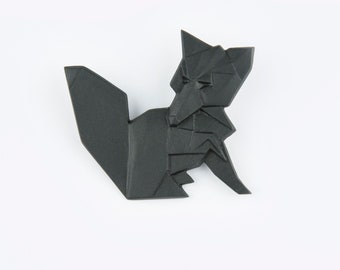 PORSELEIN BROCHE FOX/Zwart porselein/Porselein origami/Origami pin/Origami broche/Porseleinen speld/Japanese origami/Origami vos