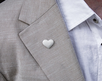 HEART LITTLE PIN/Men&#39;s lapel pin/Porcelain lapel pin/Heart lapel button/Groom wedding lapel pin/Wedding heart ceramic pin/Lapel pin button