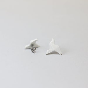 Minimalist Porcelain Dove Stud Earrings/Origami dove ceramic earrings/Japanese Origami Art Jewelry/Dainty Wedding Earrings image 2