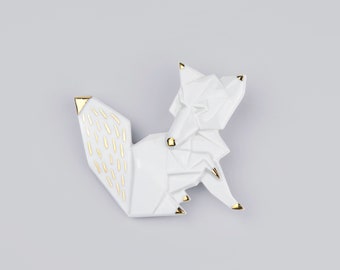 PORCELAIN  BROOCH FOX/Porcelain origami/Origami gold pin/Origami brooch/Porcelain pin/Origami fox/Japaneese origami/Japaneese gift