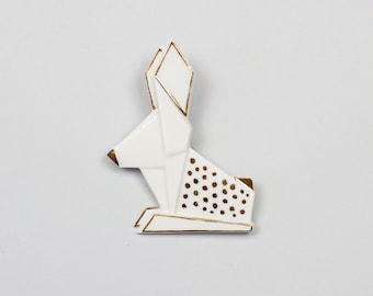 PORCELAIN  BROOCH RABBIT/Porcelain origami/Origami gold pin/Origami brooch/Porcelain pin/Japaneese origami/Japaneese gift/Origami rabbit