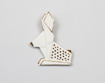 PORCELAIN  BROOCH RABBIT/Porcelain origami/Origami gold pin/Origami brooch/Porcelain pin/Japaneese origami/Japaneese gift/Origami rabbit