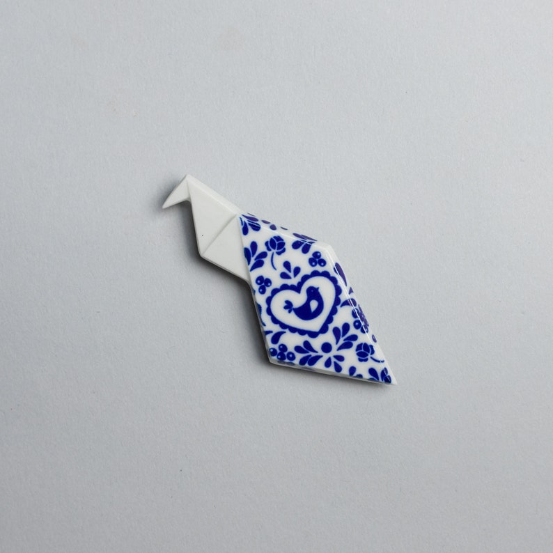 PORCELAIN BROOCH PEACOCK/Blue peacock/Peacock pin/Origami pin/Origami brooch/Porcelain pin/Origami peacock/Folklore pin/Traditional gift image 1