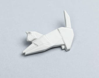 PORSELEINEN BROCHE KAT/Porseleinen origami/origamispeld/Origami broche/Porseleinen speld/Origami varken/Japanse origami/Japans cadeau