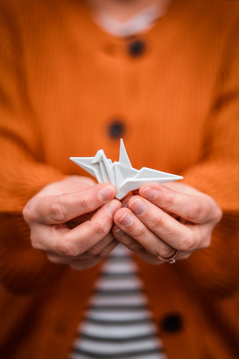 PORCELAIN BROOCH CRANE/Origami porcelain crane/Origami bird brooch/Ceramic origami brooch bird/Origami crane/Japaneese crane origami pin image 1