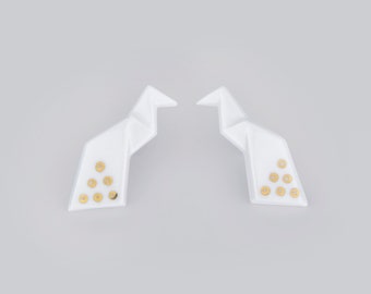 ORIGAMI EARRINGS PEACOCK/Peacock earrings/Gold peacock/Origami earrings/Porcelain earrings/Origami peacock/Japaneese origami/Japaneese gift