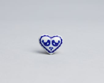 HEART LITTLE PIN/Blue heart/Men's lapel pin/Porcelain lapel pin/Heart lapel button/Folklore wedding pin/Wedding heart pin/Lapel pin button