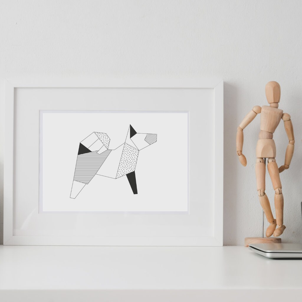 ORIGAMI POSTER Dog/origami Paper Print/printable - Etsy