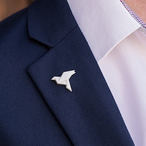 PORCELAIN ORIGAMI DOVE/Origami dove ceramic pin/Origami mens lapel pin/Dainty Wedding lapel pin/Porcelain lapel pin button/Groom lapel pin image 1